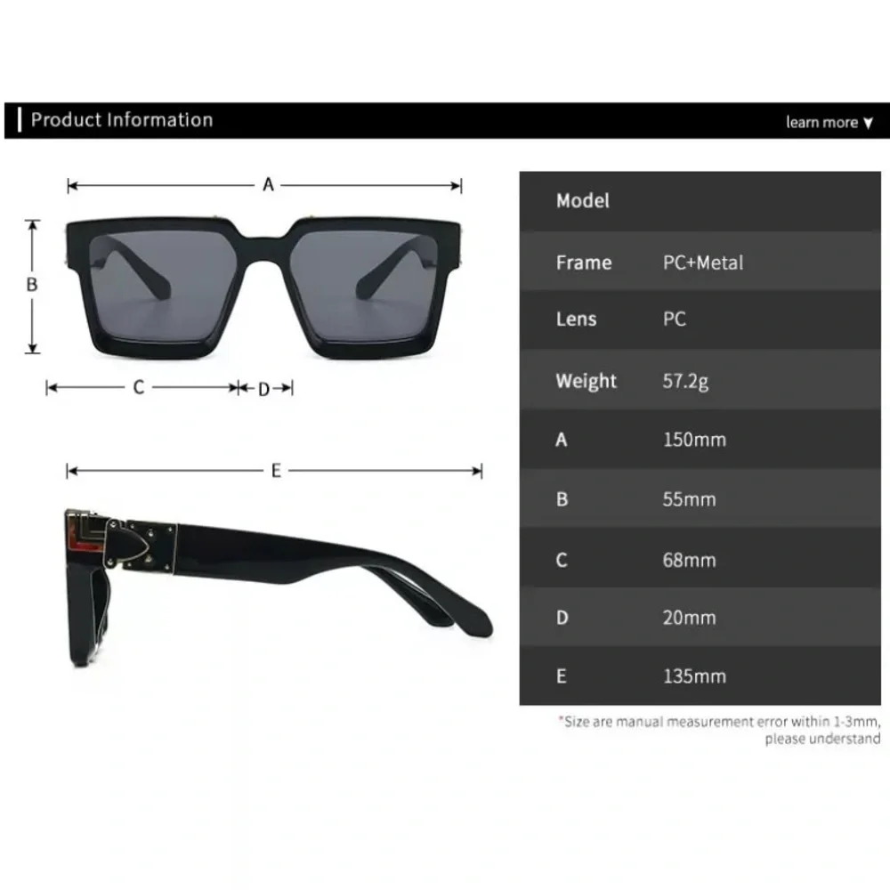 Luxury Brand Designer Square Sunglasses Men